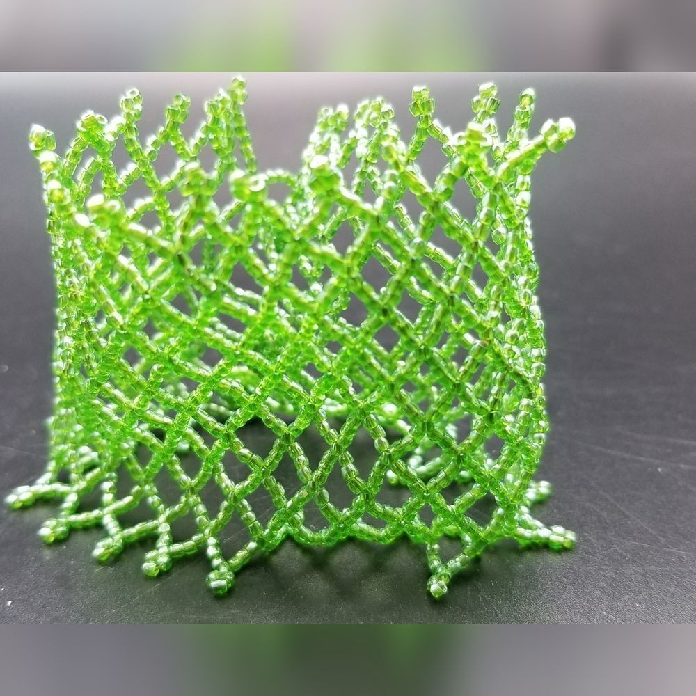 Neon green seed beaded lace bracelet B822